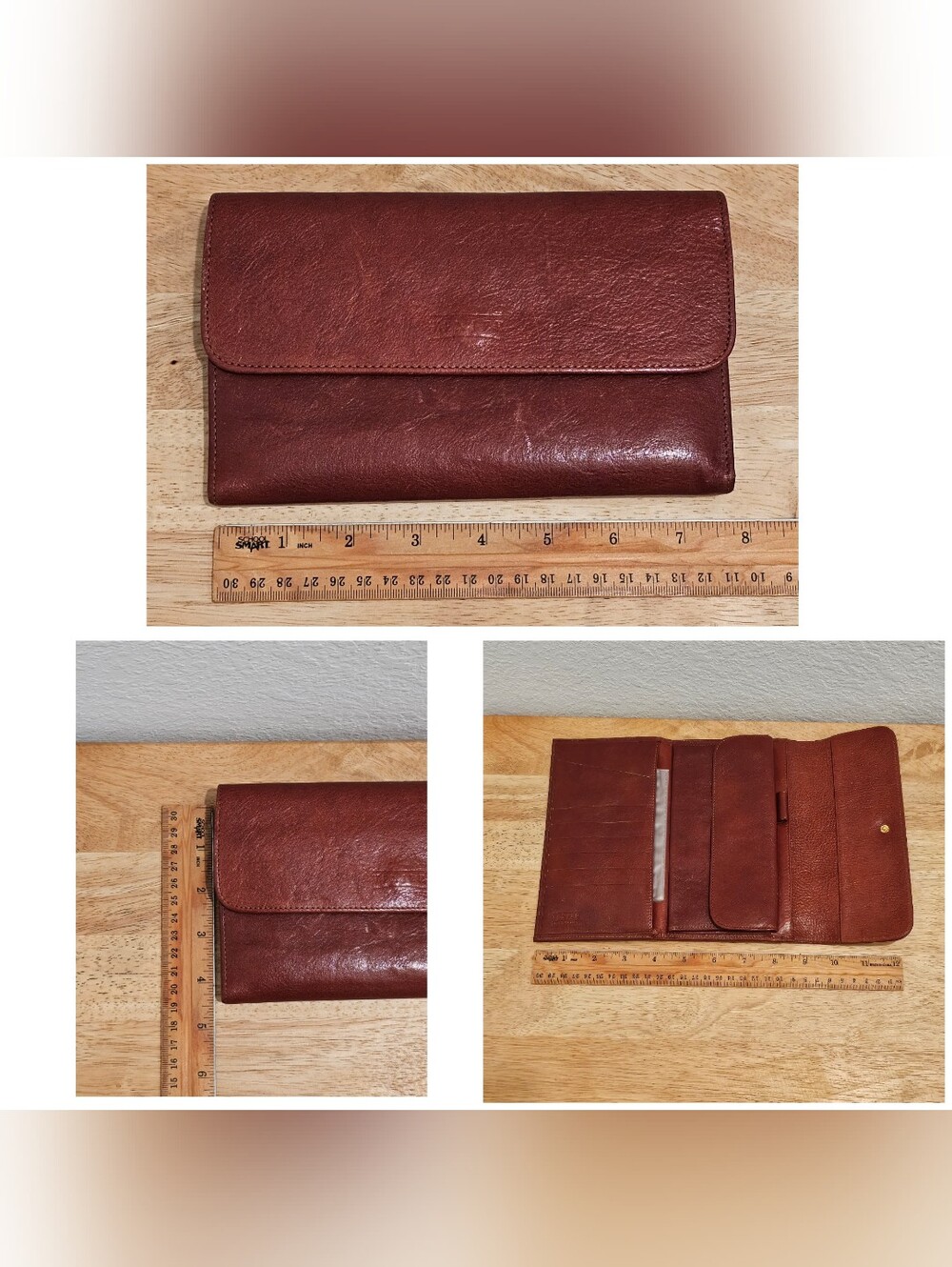 Vintage NWT Texier France Large Trifold Leather Wallet, Cognac
